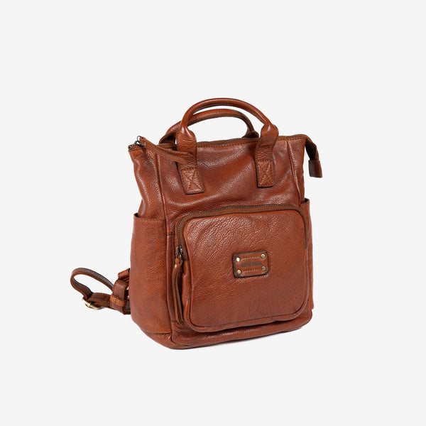 MOCHILA DE MUJER, COLOR CUERO, SERIE PIEL LAVADA. 25x27x11 cm - Matties Bags