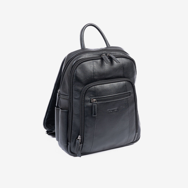 Mochila para hombre , color negro, Serie Pioneer Leather. 27x36x09 cm - Matties Bags