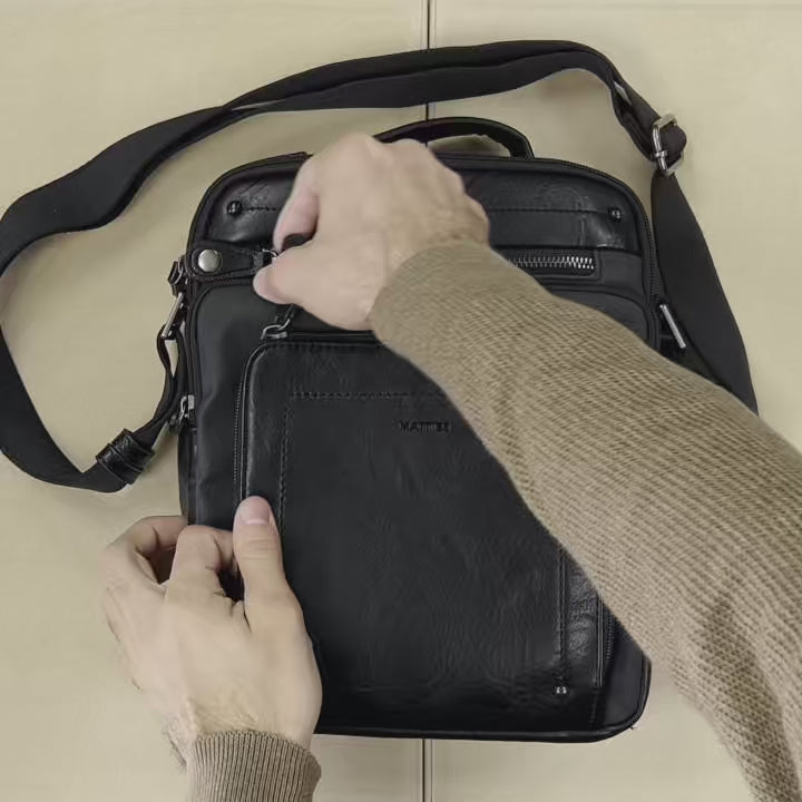 Men's crossbody bag, black color, Youth Series. 24x30 cm