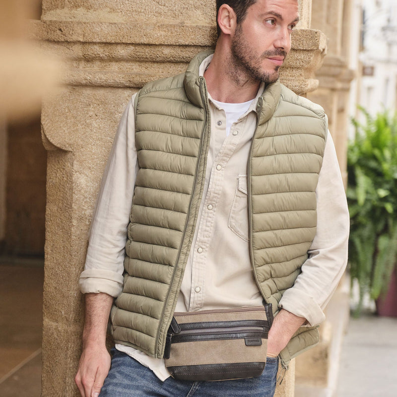 Riñonera para hombre , color marrón, Serie Lona. 28x15.5 cm - Matties Bags