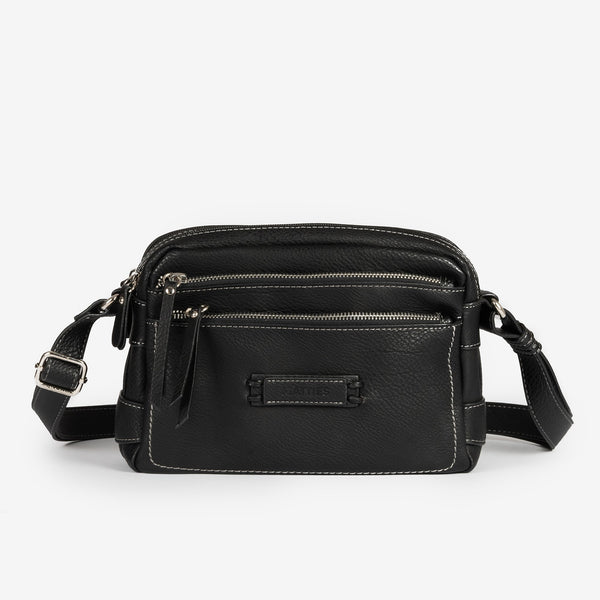 Bolso bandolera, color negro-v, Serie Classic. 24x17x8 cm