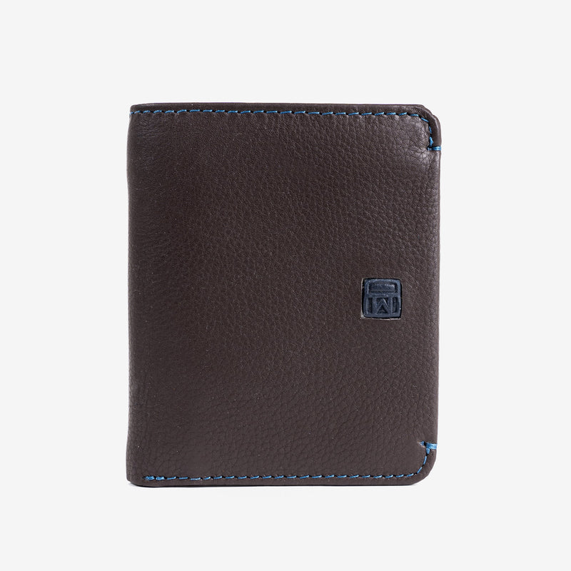 Leather wallet, brown color, New Nappa collection. 8.5x10 cm