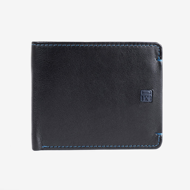 Leather wallet, black color, New Nappa collection. 11x9 cm