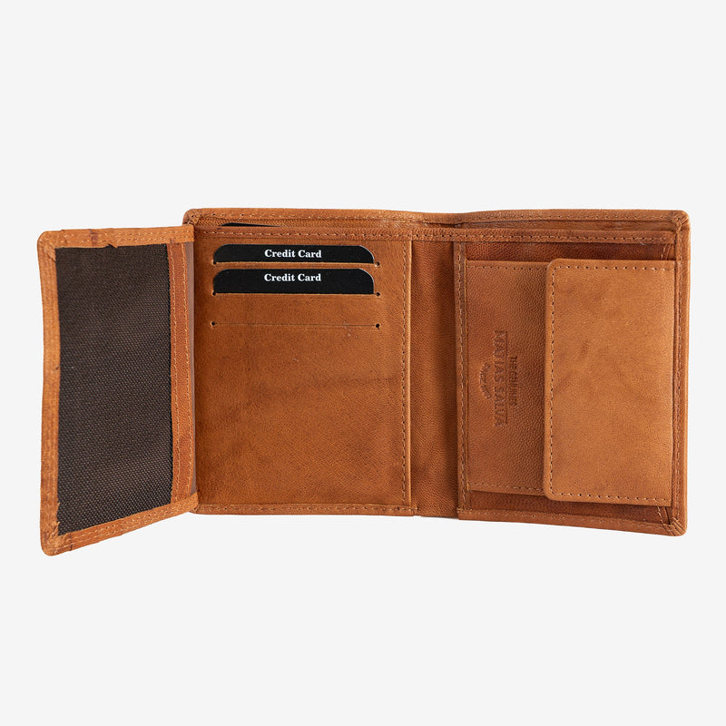 Natural leather wallet for men, leather color, ANTIC-NAPPA/LEATHER Series. DIMENSIONS:9x11 cm