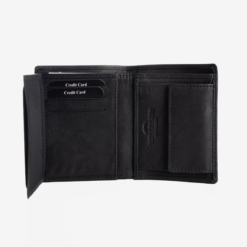 Natural leather wallet for men, black, ANTIC-NAPPA/LEATHER Series. 9x11cm. SKU:0001530020