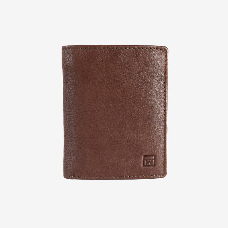 Natural leather wallet for men, brown, ANTIC-NAPPA/LEATHER Series. DIMENSIONS:9x11 cm