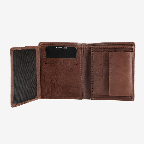 Natural leather wallet for men, brown, ANTIC-NAPPA/LEATHER Series. DIMENSIONS:9x11 cm