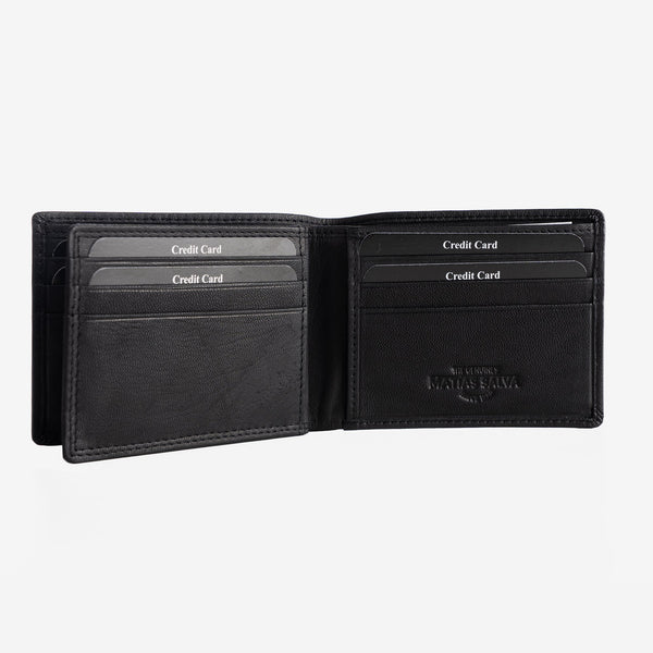 Natural leather wallet for men, black, ANTIC-NAPPA/LEATHER Series. 10.5x8cm