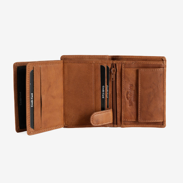 Natural leather wallet for men, leather color, ANTIC-NAPPA/LEATHER Series. DIMENSIONS:8.5x11.5 cm