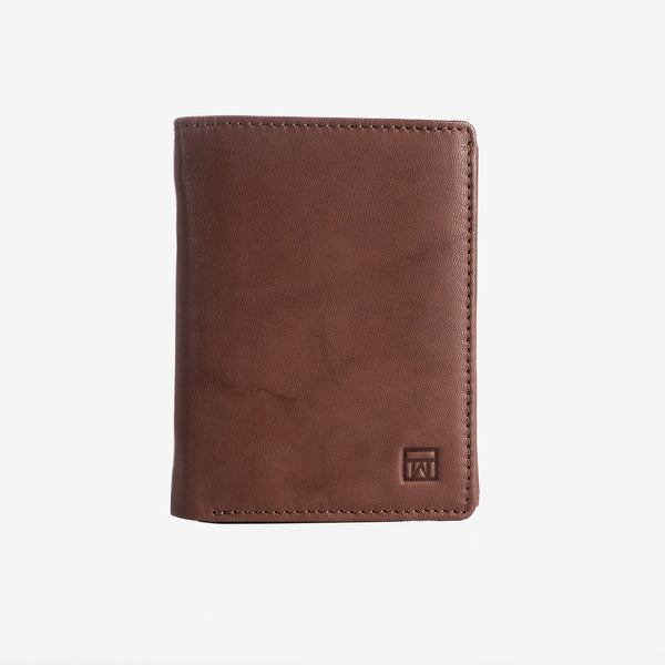 Natural leather wallet for men, brown, ANTIC-NAPPA/LEATHER Series. 8.5x11.5cm