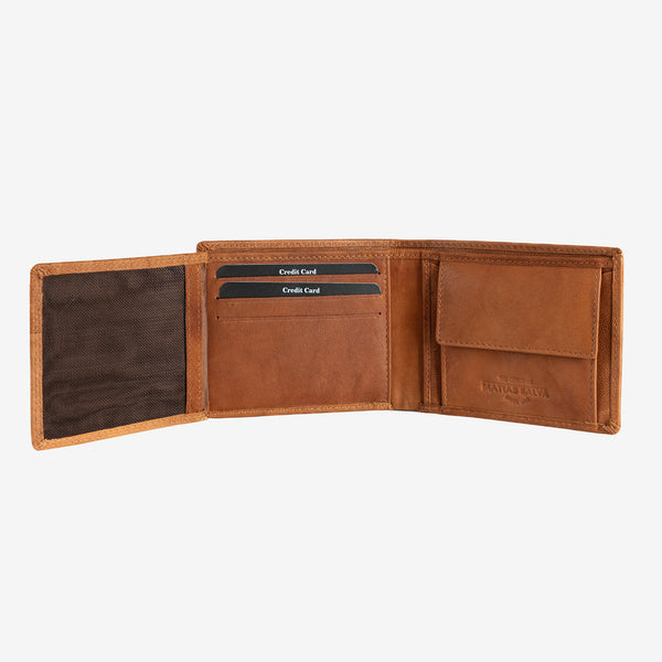 Natural leather wallet for men, leather color, ANTIC-NAPPA/LEATHER Series. DIMENSIONS:11x9 cm