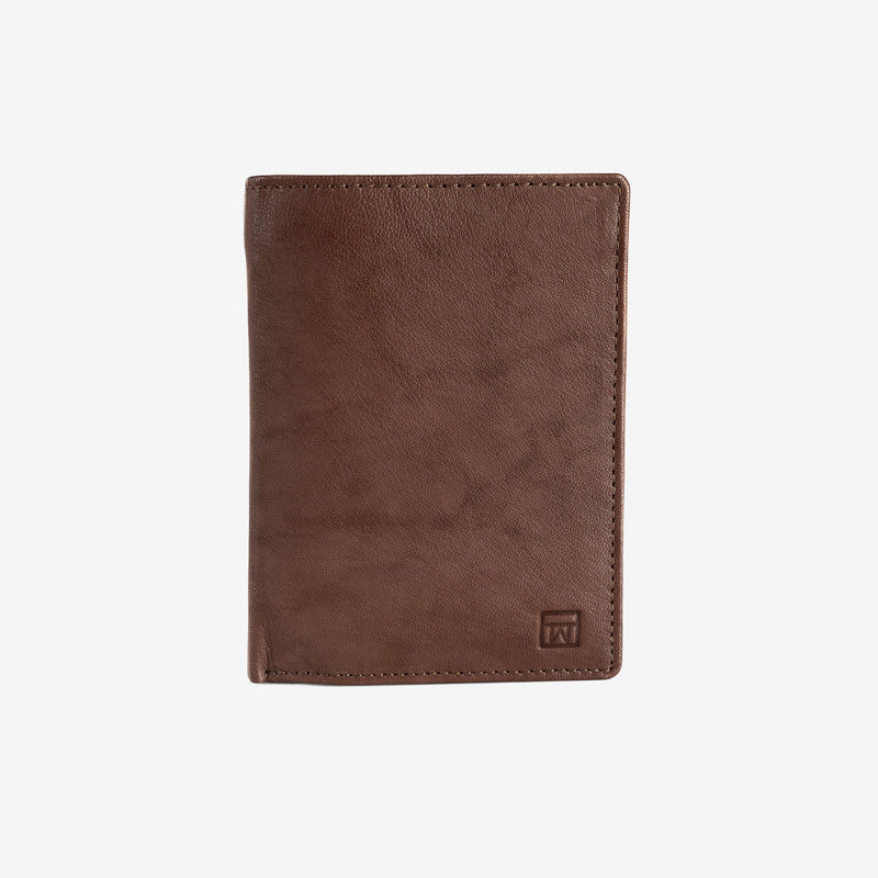 Natural leather wallet for men, brown, ANTIC-NAPPA/LEATHER Series. DIMENSIONS:9.5x12.5 cm