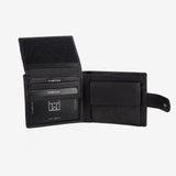 Natural leather wallet for men, black, ANTIC-NAPPA/LEATHER Series. 10.5x8.5cm