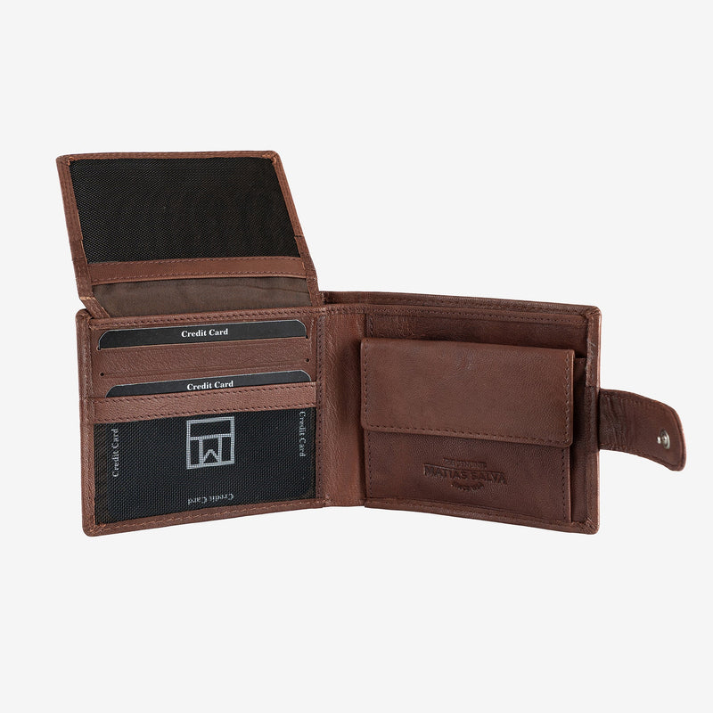 Natural leather wallet for men, brown, ANTIC-NAPPA/LEATHER Series. DIMENSIONS:10.5x8.5 cm