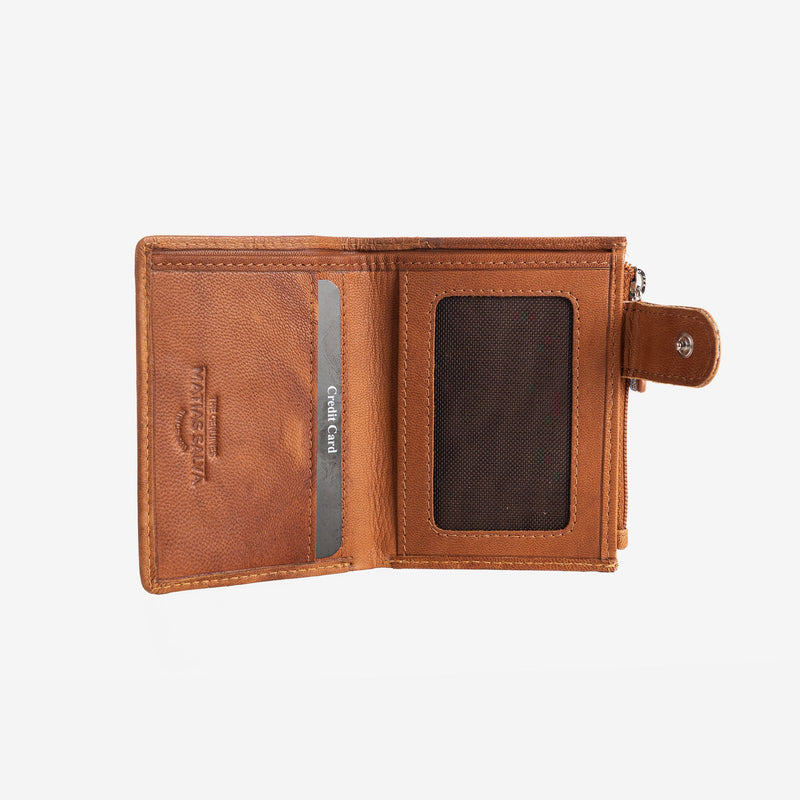 Natural leather wallet for men, leather color, ANTIC-NAPPA/LEATHER Series. 8x10.5cm