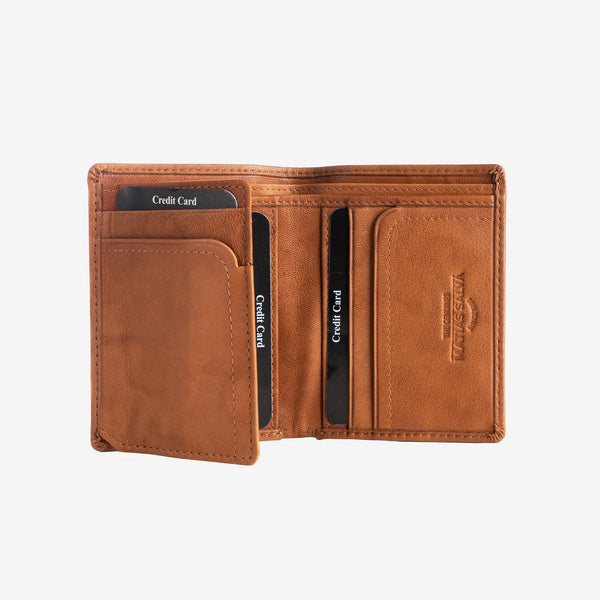 Natural leather wallet for men, leather color, ANTIC-NAPPA/LEATHER Series. 8.5x11cm