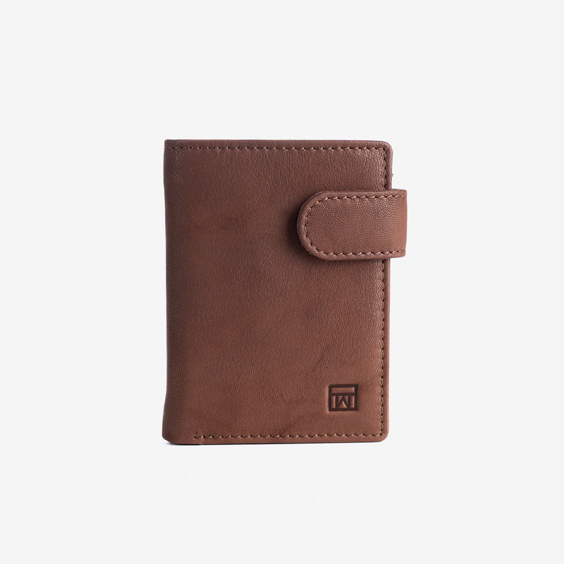 Natural leather wallet for men, brown, ANTIC-NAPPA/LEATHER Series. 8x10.5cm
