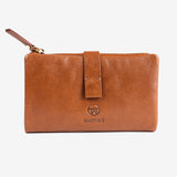 Leather wallet, tan color, vegetable leather collection. 9.5x17 cm