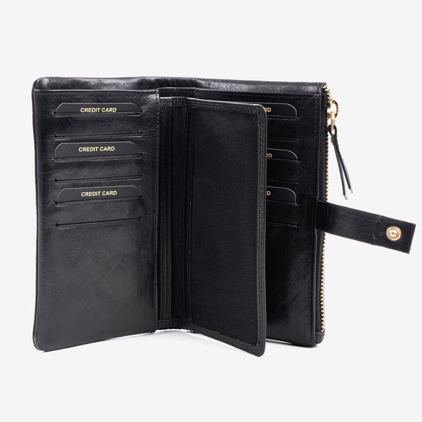 Leather wallet, black color, vegetable leather collection. 9.5x17 cm