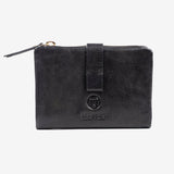 Leather wallet, black color, vegetable leather collection. 9x12.5 cm