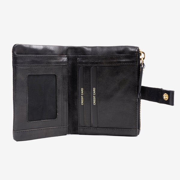 Leather wallet, black color, vegetable leather collection. 9x12.5 cm