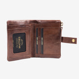 Leather wallet, brown color, vegetable leather collection. 9x12.5 cm