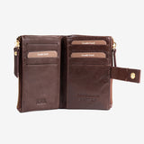 Leather wallet, brown color, vegetable leather collection. 7.5x11.5 cm