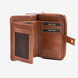 Leather wallet, tan color, vegetable leather collection. 8.5x13 cm