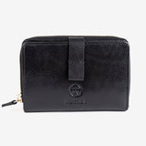 Leather wallet, black color, vegetable leather collection. 8.5x13 cm