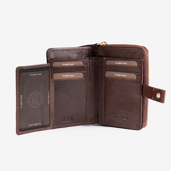 Leather wallet, brown color, vegetable leather collection. 8.5x13 cm