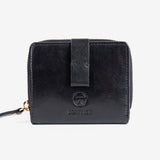 Leather wallet, black color, vegetable leather collection. 9x10.5 cm