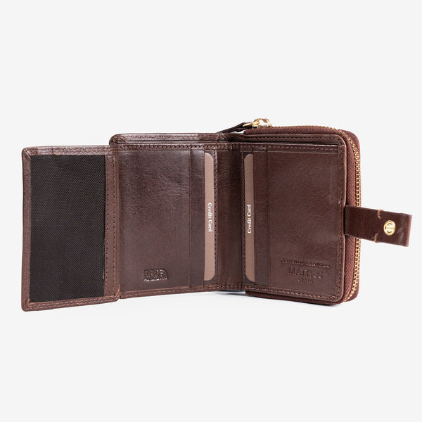 Leather wallet, brown color, vegetable leather collection. 9x10.5 cm