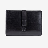 Leather wallet, black color, vegetable leather collection. 10.5x15 cm
