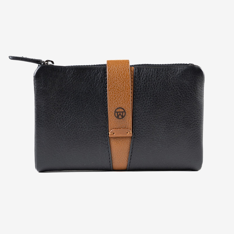 Woman's leather wallet, black colour, Collection NAPPA/LEATHER. 9x15 cm