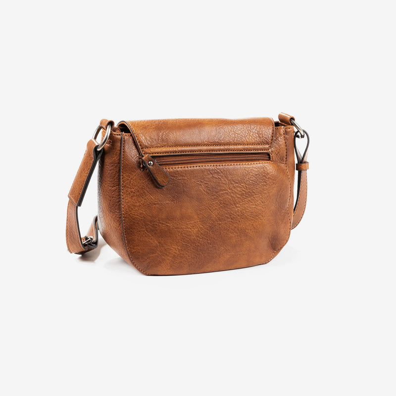 ASOS DESIGN tan leather multi gusset cross body bag with wide strap