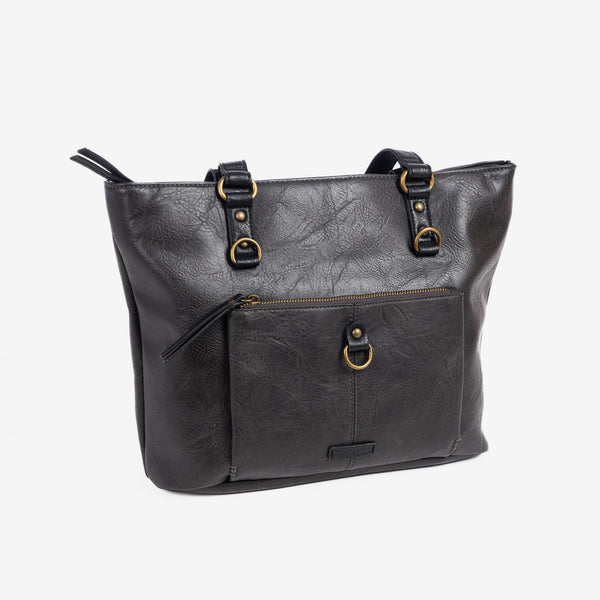 Bolso shopper con cremallera, color negro, Serie Gaviria. 33x29x13 cm