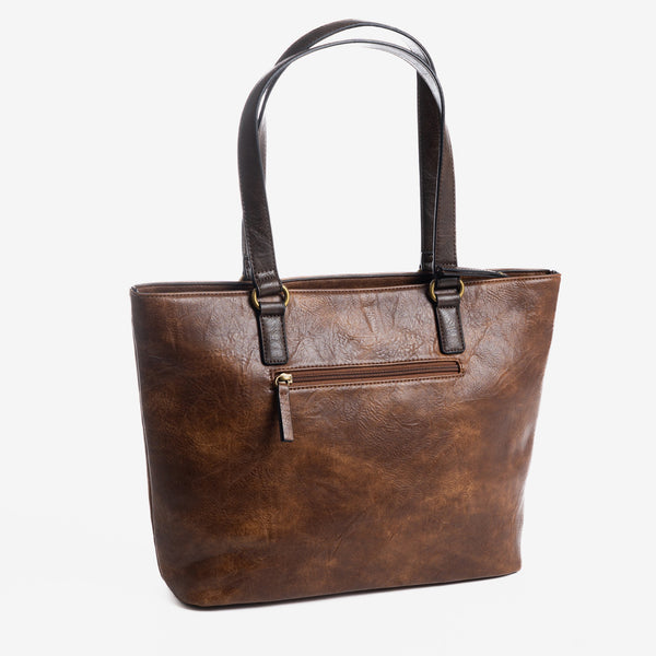 Bolso shopper con cremallera, color marrón, Serie Gaviria. 33x29x13 cm
