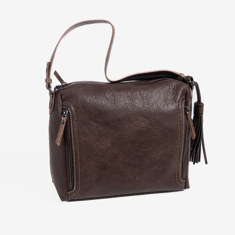 Shoulder bag with crossbody strap, coffee color, Andratx Series. 30x23x11cm
