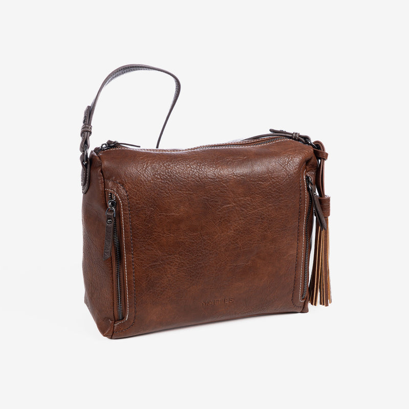 Shoulder bag with crossbody strap, brown color, Andratx Series. 30x23x11cm