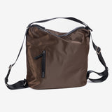 Bolso bandolera convertible en mochila, color marrón, Serie Tanganica. 32x34x17 cm