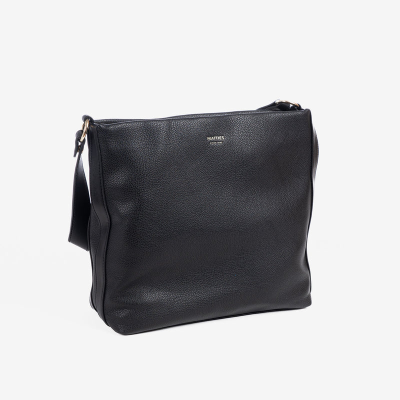 Shoulder bag with crossbody strap, black color, Victoria Series. 29x29x10.5cm
