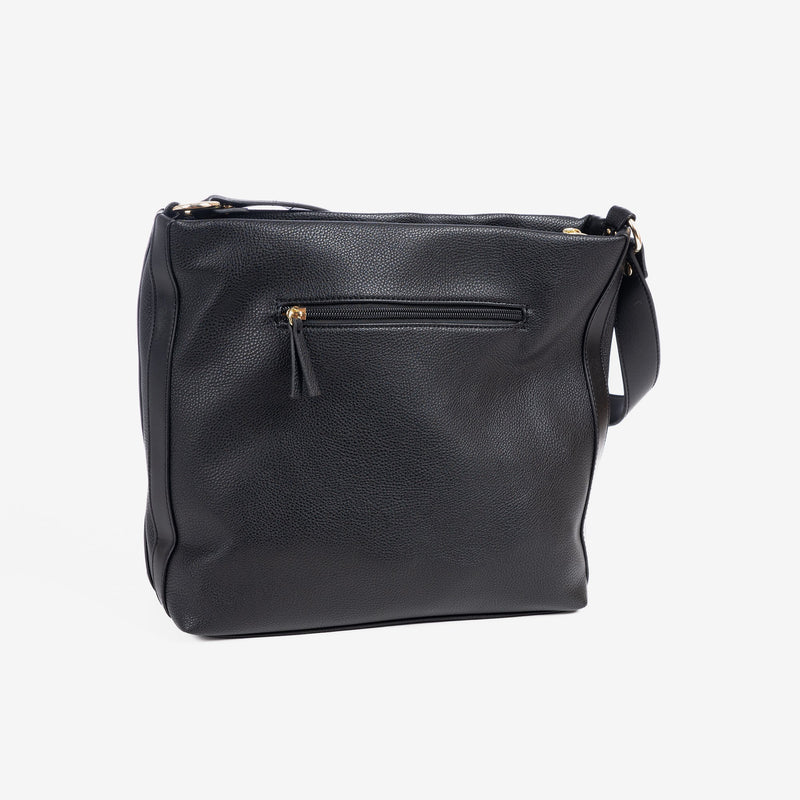 Shoulder bag with crossbody strap, black color, Victoria Series. 29x29x10.5cm
