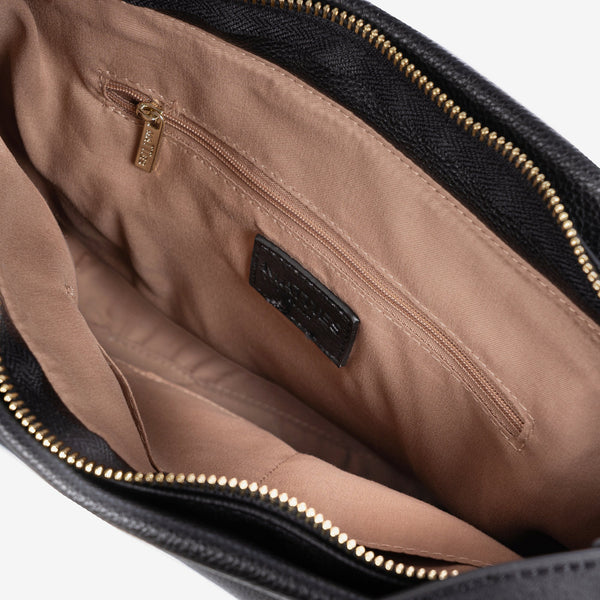 Bolso de hombro con bandolera, color negro, Serie Victoria. 29x29x10,5 cm