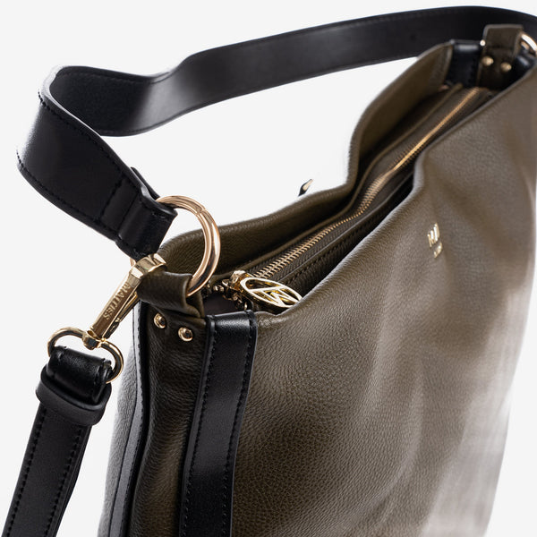 Shoulder bag with crossbody strap, green color, Victoria Series. 29x29x10.5cm