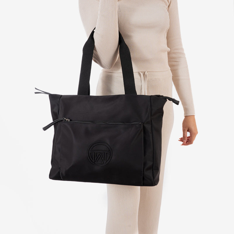 Bolso shopper con cremallera, color negro, Serie Nakuru. 37x30x14 cm