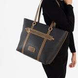 Shopper bag with zipper, black, Rose Series. 24x29x16cm
