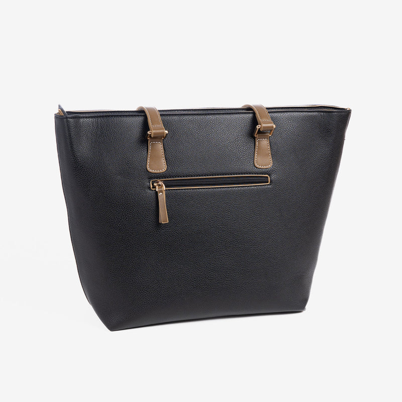 Shopper bag with zipper, black, Rose Series. 24x29x16cm