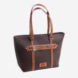 Shopper bag with zipper, brown, Rose Series. 24x29x16cm