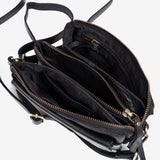 BOLSO PIEL LAVADA PARA MUJER, COLOR NEGRO. 18x11.5x04 CM