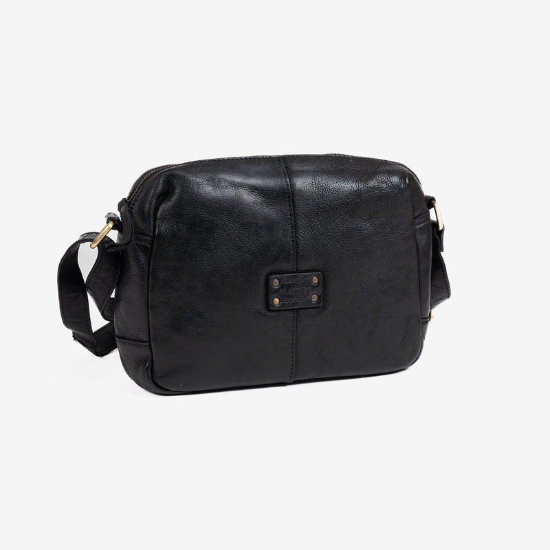 BOLSO PIEL LAVADA PARA MUJER, COLOR NEGRO. 26x19x08 CM